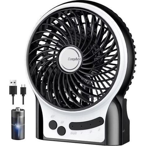 Akkubetriebener Ventilator, Wiederaufladbarer Tragbarer Ventilator, Mini-usb-ventilator, 3 Geschwindigkeitsstufen, Innen- Und Seitenbeleuchtung, Kühlung