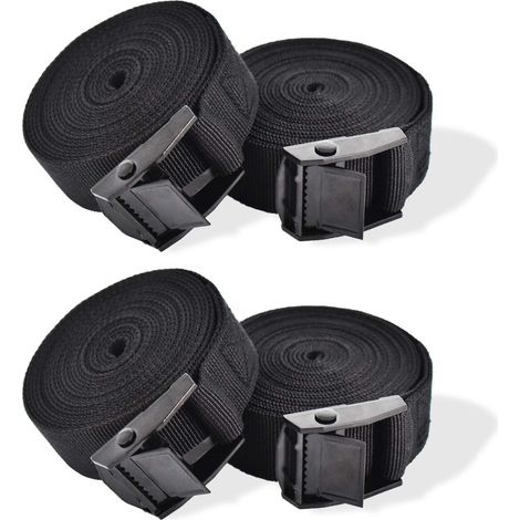 Set Mit 4 Robusten, Verstellbaren Spanngurten Mit Schnallen Für Motorräder, Ladung, Lkws, Anhänger Und Gepäck – 1 M X 2,5 Cm, Schwarz
