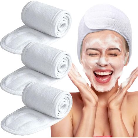 Kowoll Spa-stirnband – Set Mit 3 Verstellbaren Gesichtsbändern, Make-up-stirnbänder Für Damen, Zur Verwendung Unter Der Dusche Zum Gesichtwaschen (weiß)