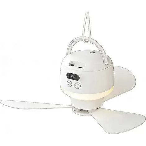 Wiederaufladbarer Usb-campingventilator Mit Fernbedienung, Led-licht, 5 Geschwindigkeitsstufen, Timer, Tragbarer Deckenventilator Für Camping (weiß).