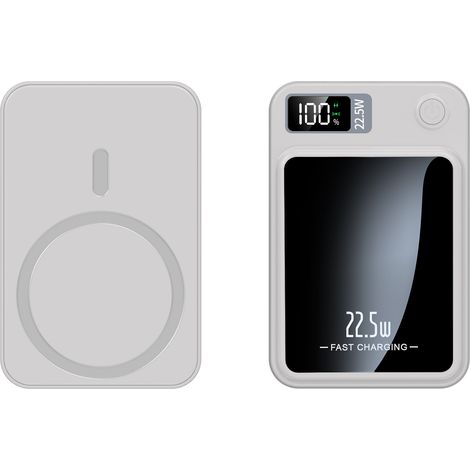 Tragbares Magnetisches Ladegerät Mit 20.000 Mah, 22,5 W Schnellladefunktion, Weiße Powerbank
