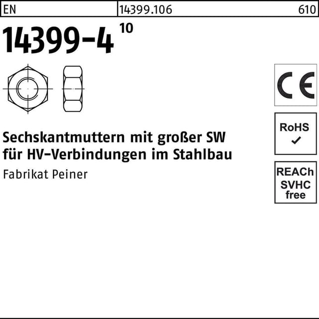 Sechskantmutter en 14399 m 24 x 3 Stahl blank