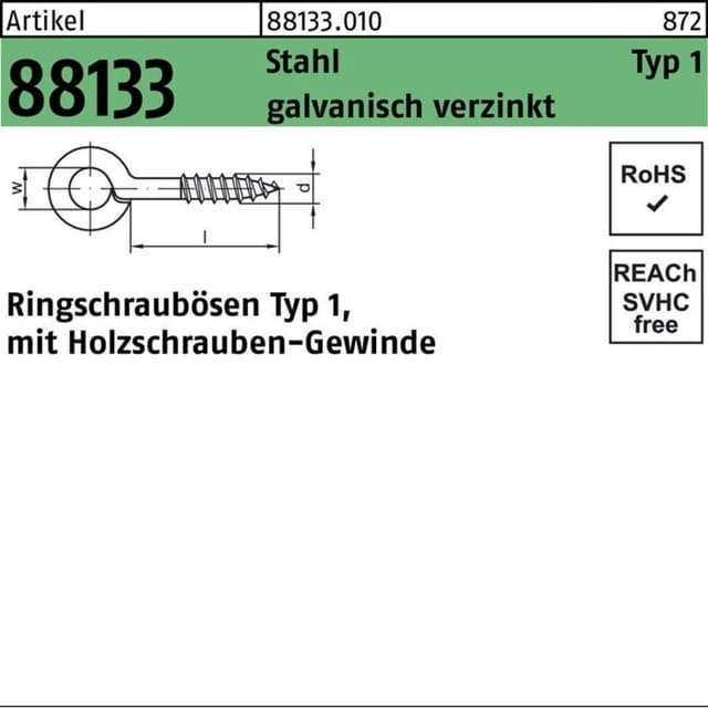 Ringschrauböse R 88133 Typ 1 30 x 16(4,3/6) Stahl galvanisch verzinkt