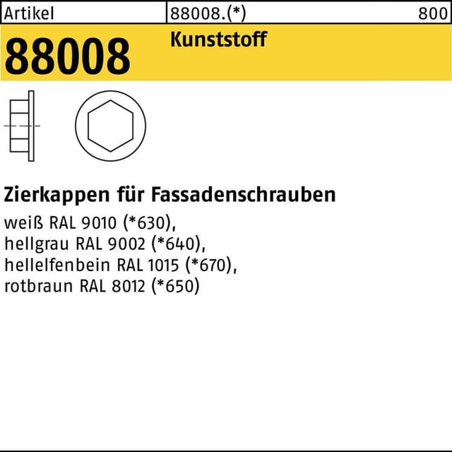 Zierkappe R 88008 F. SW 3/8 Kunststoff weiß