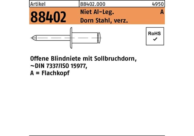 Blindniete r 88402 Flachkopf 4 x 16 Niet Aluminium/Dorn Stahl verzinkt