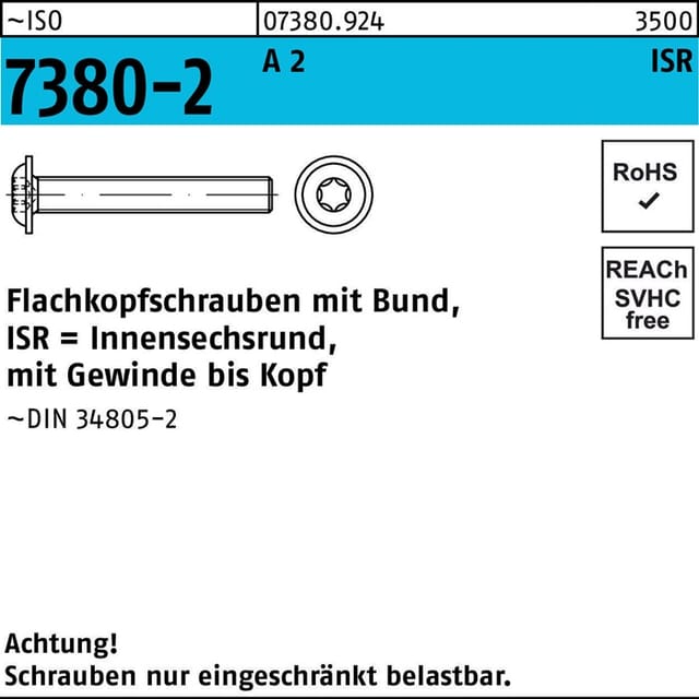 ISO 7380-2 Flachkopfschraube A 2 M 5 x 45 -T25 Vollgewinde A 2 200 Stk