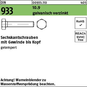 Sechskantschraube DIN 933 VG M 12 x 160 10.9 galvanisch verzinkt