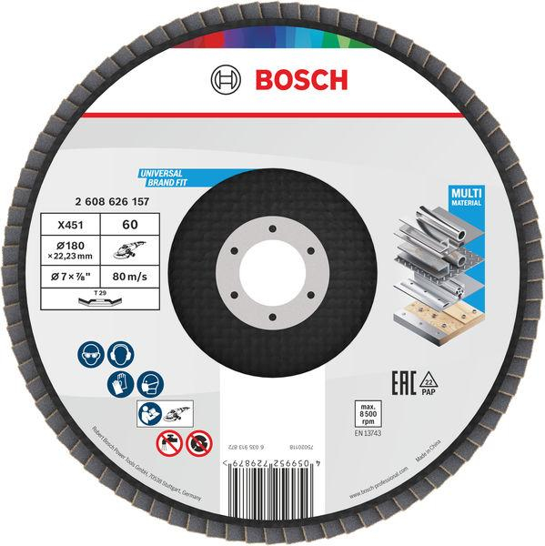 Bosch X451 Fächerschleifscheibe, 180 X 22,23 Mm, K60, Z29, 15-tlg