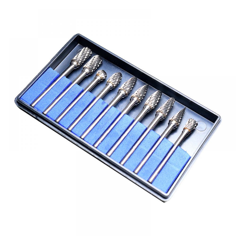 Schleifaufsätze – 3x6mm, Blauer Sockel, Schwarzes Etui, Gemischtes Doppelschliff-set (10 Stück)