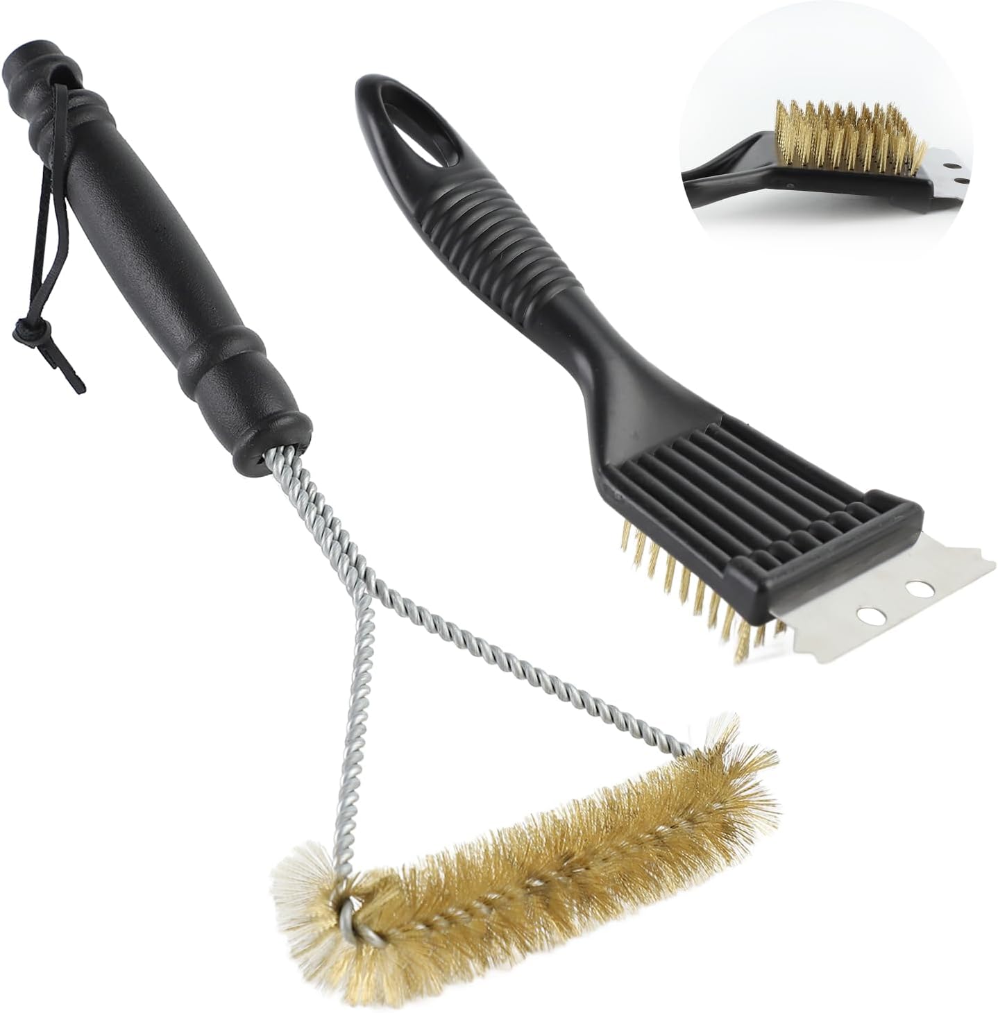 Set Mit 2 Grillbürsten, Messingborsten, Edelstahlschaber, Reinigung Von Gusseisengrills