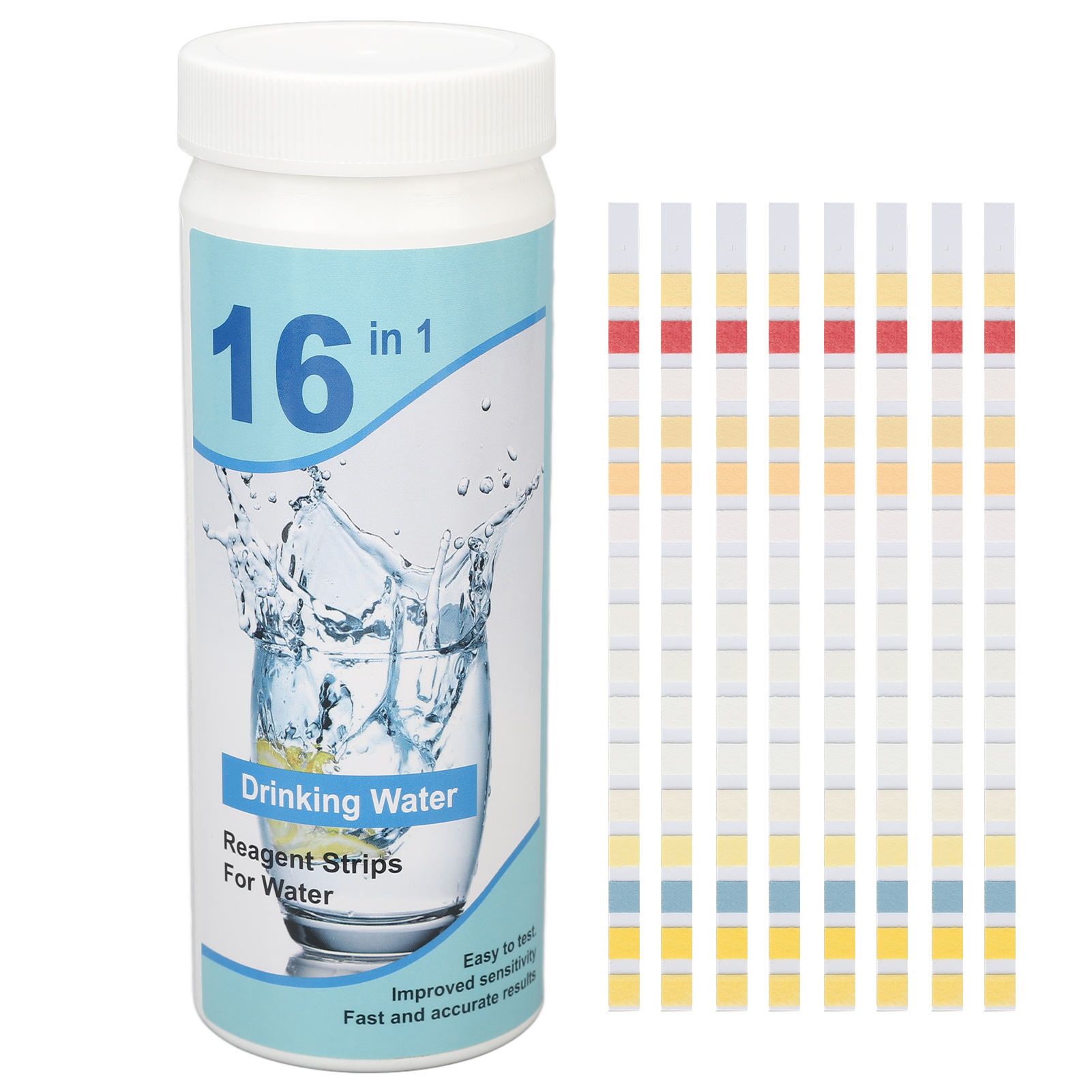 16-in-1 Wassertest-set (100 Teststreifen) Für Aquarien Und Schwimmbäder, Einschließlich Ph-wert- Und Trinkwasserqualitätsbestimmung.
