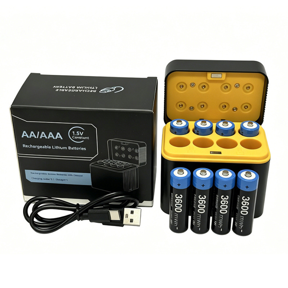 Integriertes Schnellladeetui, Set Mit 8 Wiederaufladbaren Aa-lithiumbatterien Und Schnellladegerät, Wiederaufladbare Batterien, Nachfüllbarer Akku