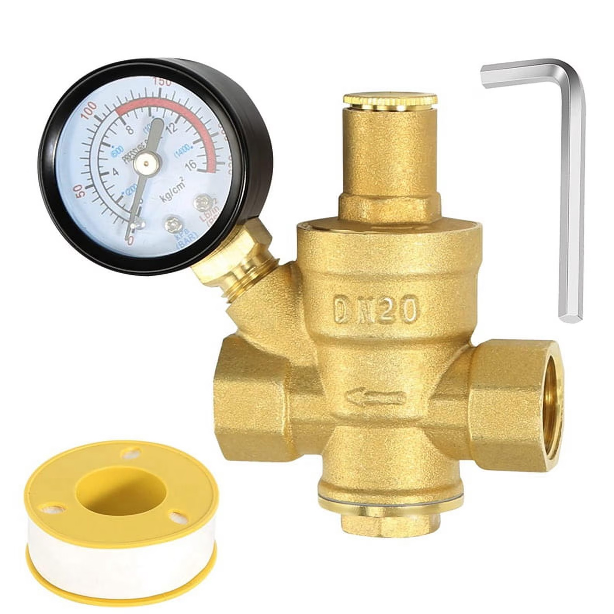 3/4"-wasserdruckregler Mit Manometer, Einstellbares Reduzierventil Für Dn20