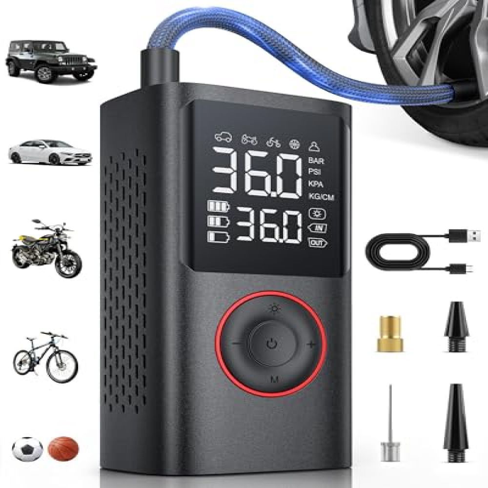 Tragbarer Reifenfüller, 150 Psi Akku-luftkompressor, Fahrradpumpe, Luftpumpe Für Autos, Motorräder, Fahrräder Und Bälle Mit Manometer, Led-licht Und Autozubehör, Schwarz, Standardkapazität