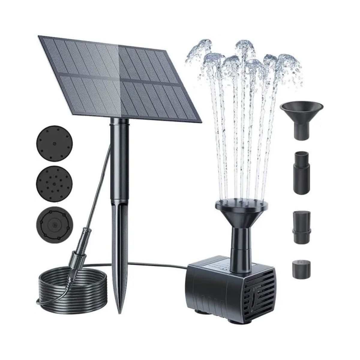 Solarbrunnenpumpe – 1,5 W – 150 L/h – Mit Solarpanel Und 4 Düsen Für Gartenteiche