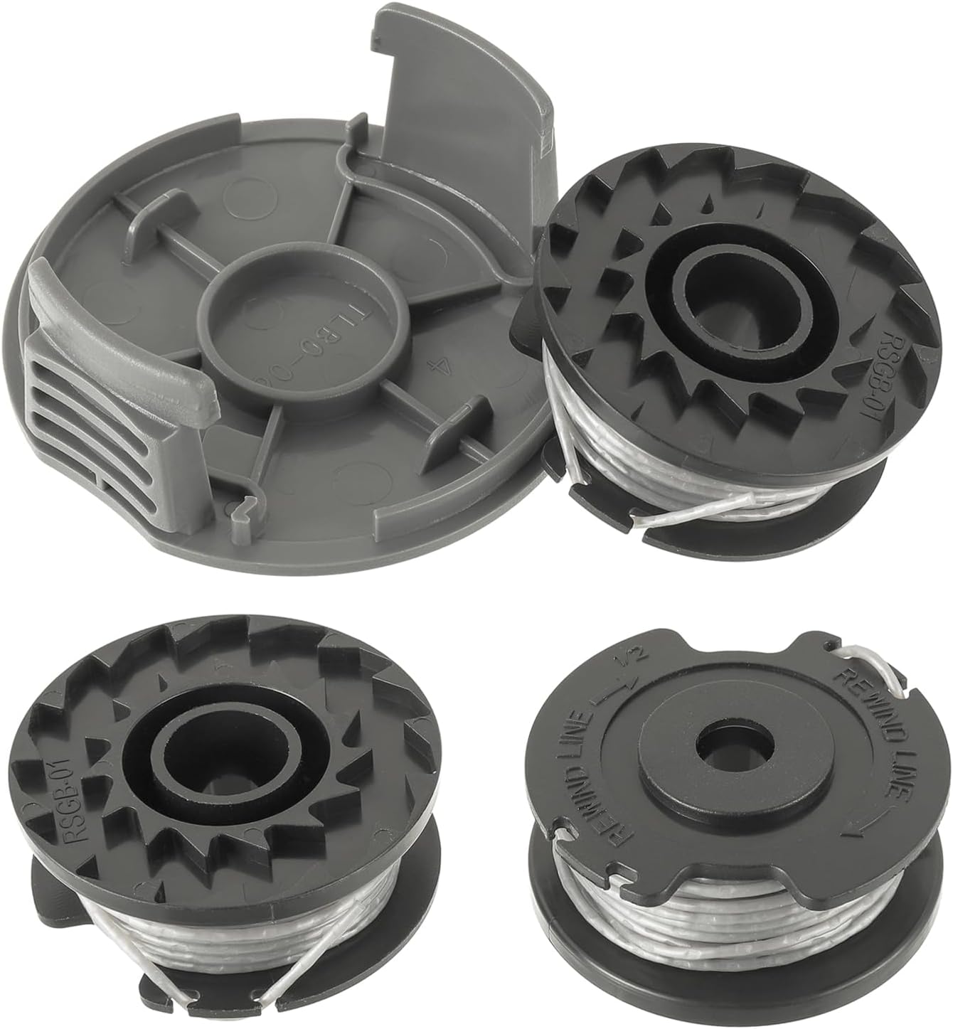 Set Mit 4 Rasenmäherspulen Und 3 Spulen F016800569 + 1 Packung Mit 20 Kappen F016f053