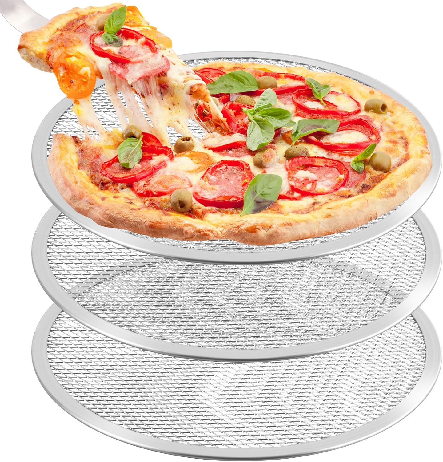Set Mit 3 Runden, Antihaftbeschichteten Aluminium-pizzablechen Für Backofen, Haushalt Und Restaurant – 33 Cm