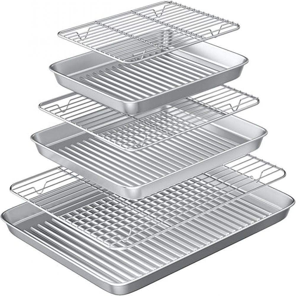 Backblech & Flache Platte 430 + Drahtrost 201, 26+31+40 Cm, 6-teiliges Set - Backblech & Flache Platte 430 + Drahtrost 201, 26+31+40 Cm, 6-teiliges Set
