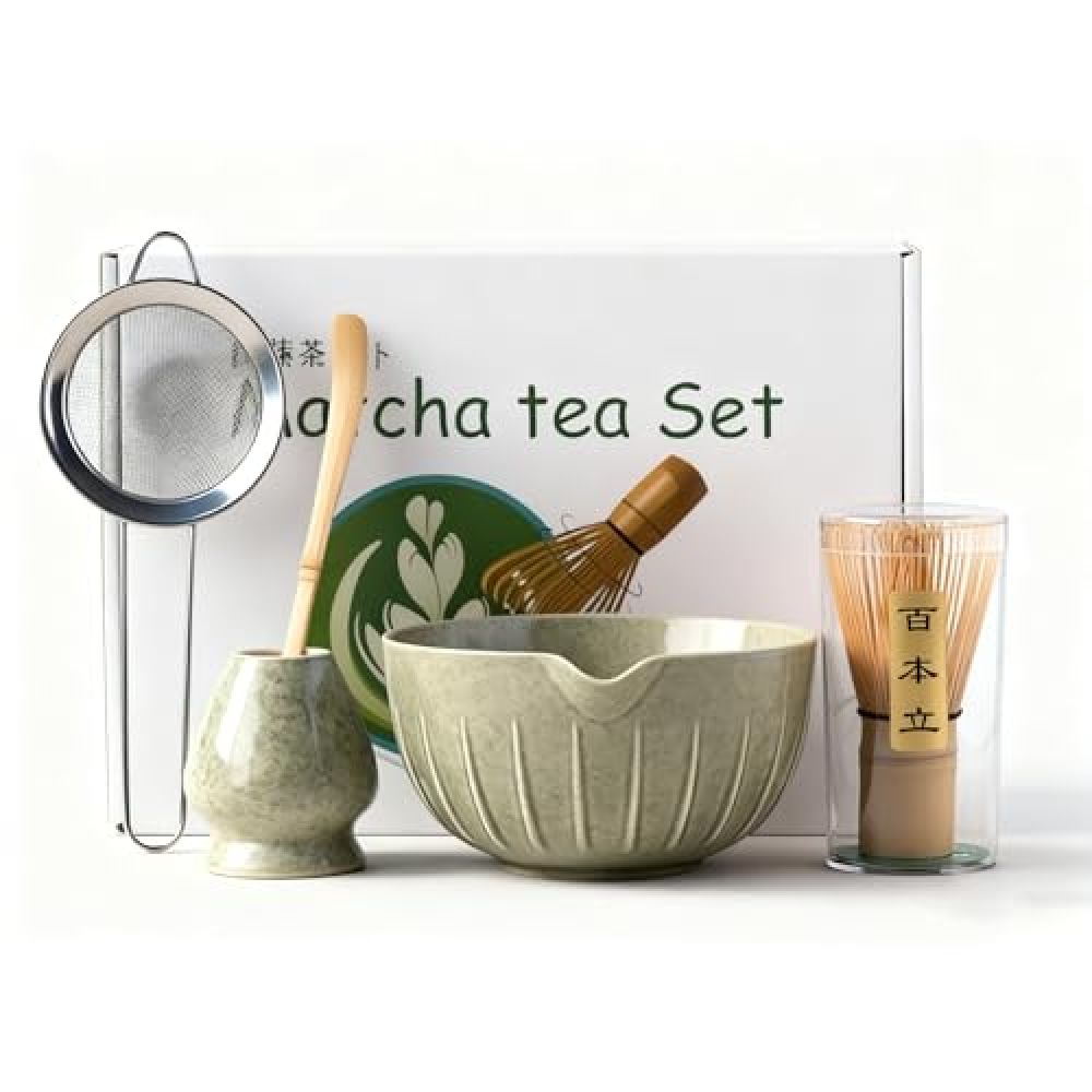 Matcha-werkzeugset – 5-teilig, Geprägtes Matcha-grün (weiße Geschenkbox) 1