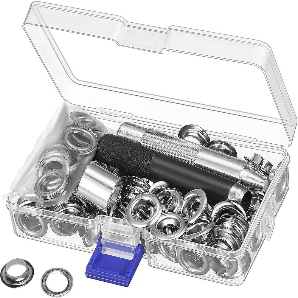 100 Metallösen – Ösen-montageset – Zeltplanenmontage – Robuster, Verzinkter Stahl – Silber – 12 Mm