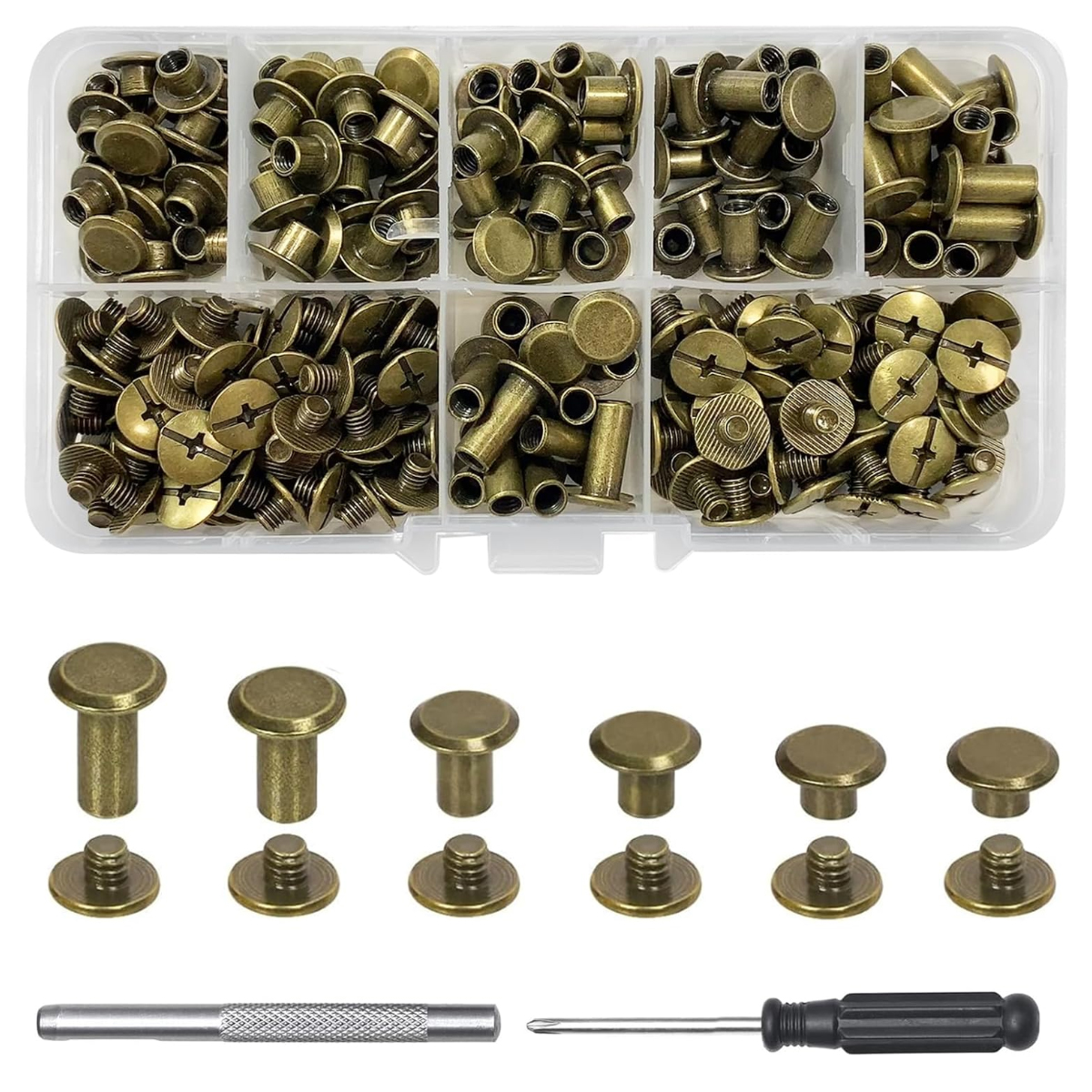 110-teiliges M5-schraubnietenset, Schraubenlängen 4/5/6/8/10/12 Mm, Ledernieten Für Diy-lederbesätze, Buchrahmen, Taschen, Schuhe