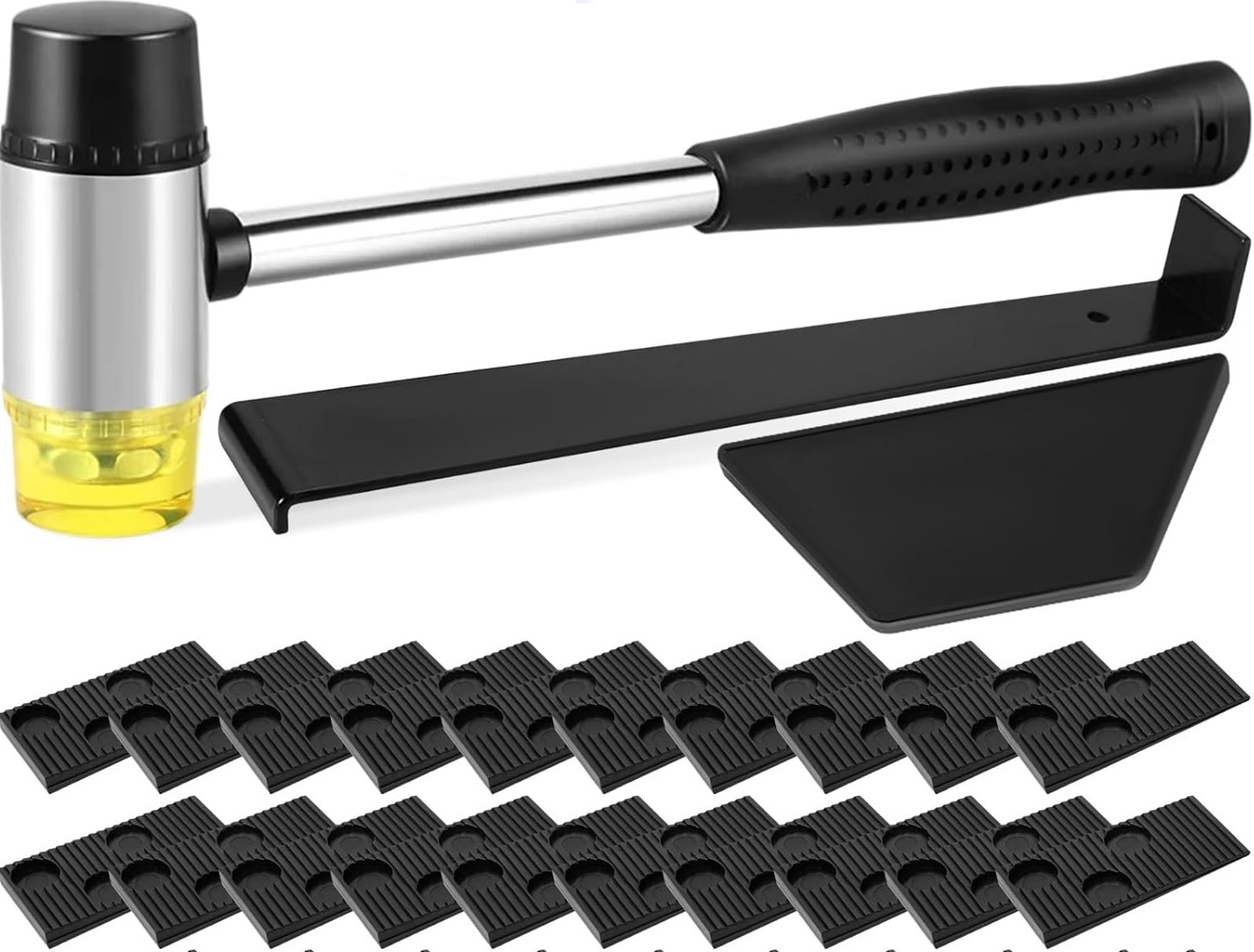 23-teiliges Laminatverlegeset Mit 20 Abstandshaltern, Schlag- Und Zugstange, 26 Cm Doppelseitigem Gummihammer, Ki