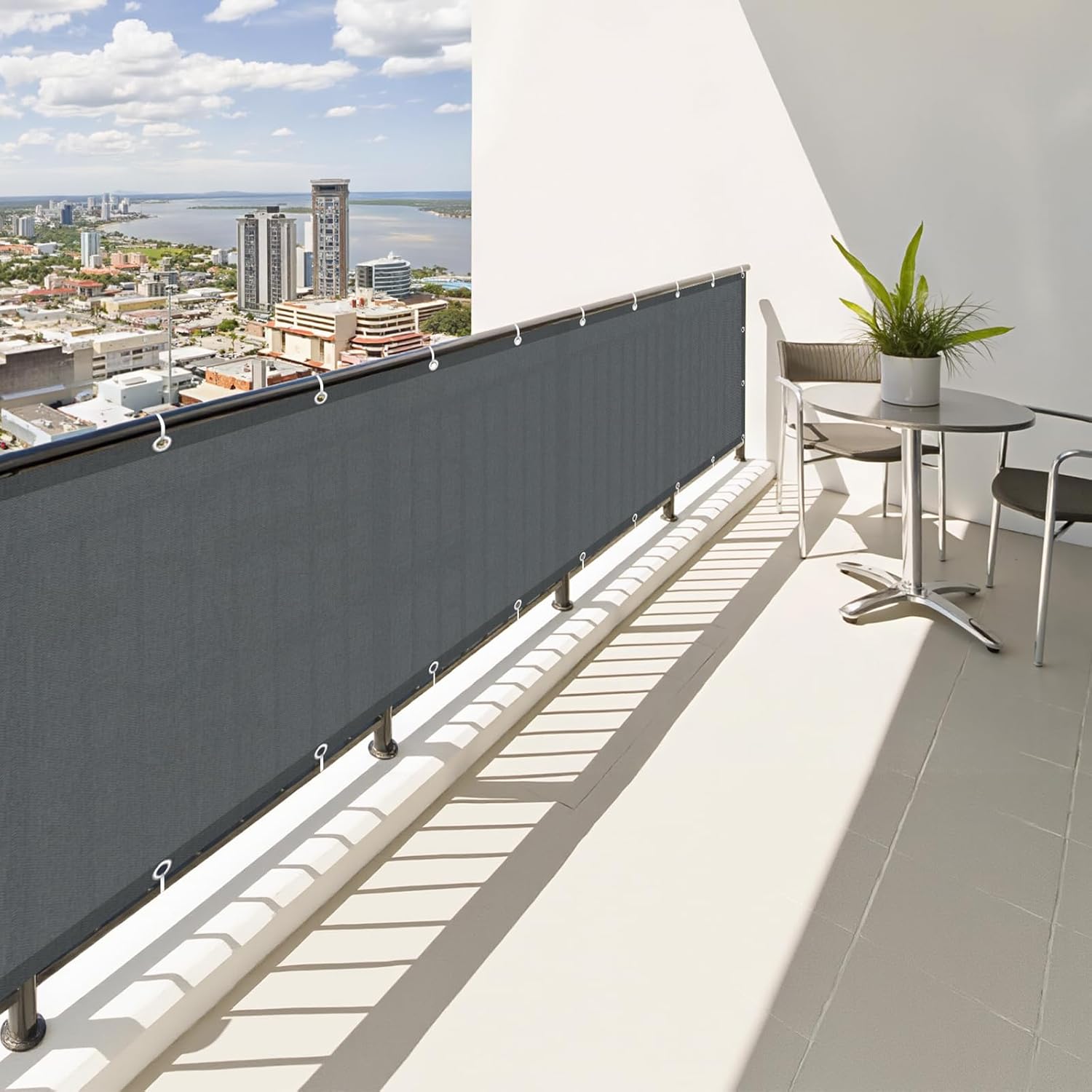 1 Brise Vue 70x300cm Polyester Anthrazit,schutz Uv,oeillets Aluminium,balcon Terrasse Jardin