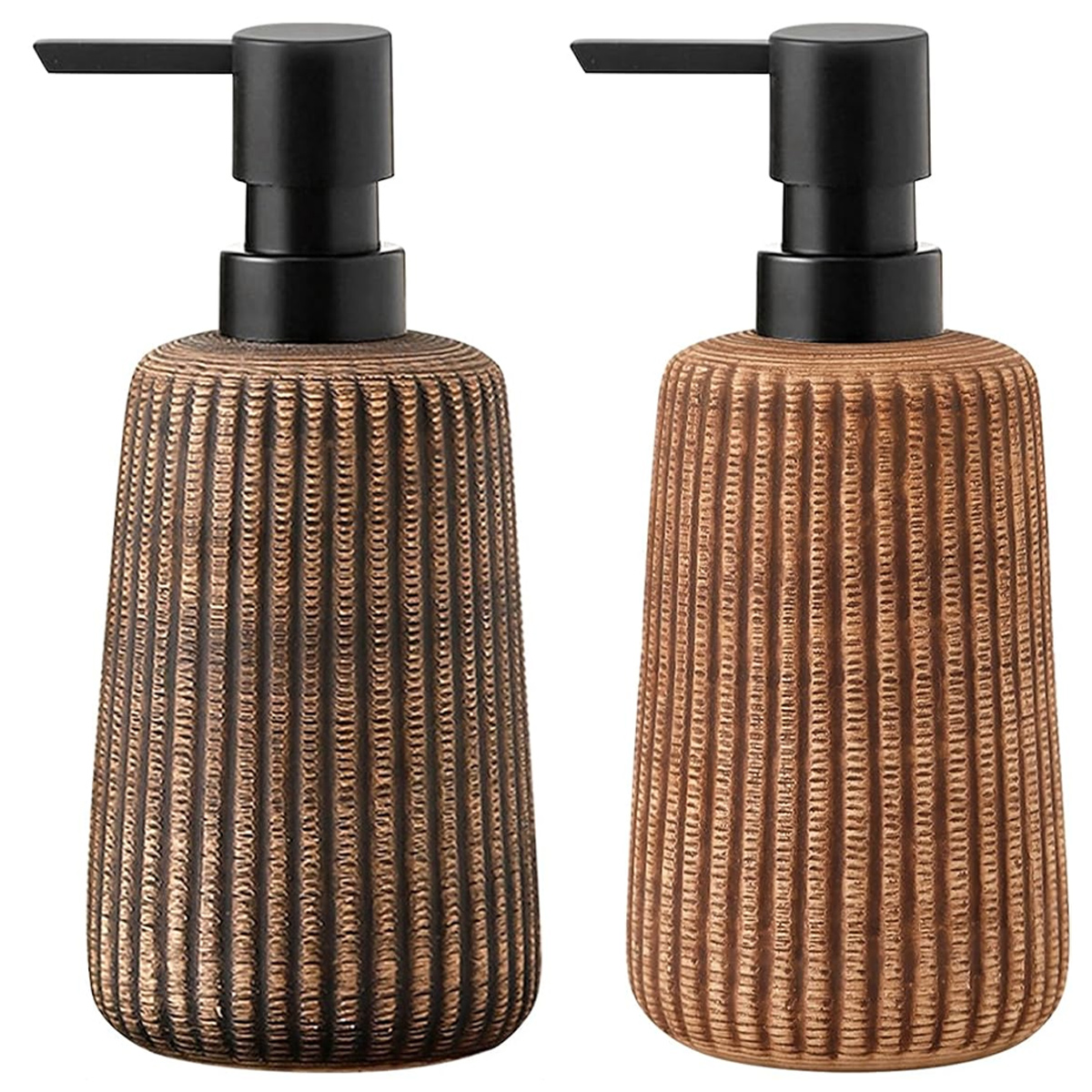 400 Ml Beige Gestreifte Keramikseifenspender Mit Leichtgängiger Pumpe, Für Bad Und Küche