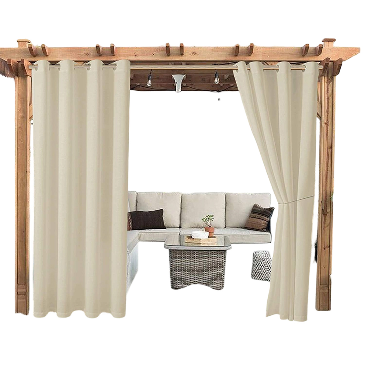 Wasserdichter Outdoor-vorhang Für Terrasse Oder Garten, 230 G/m², Uv-beständig, Hitzebeständig – Beige – 132 X 213 Cm