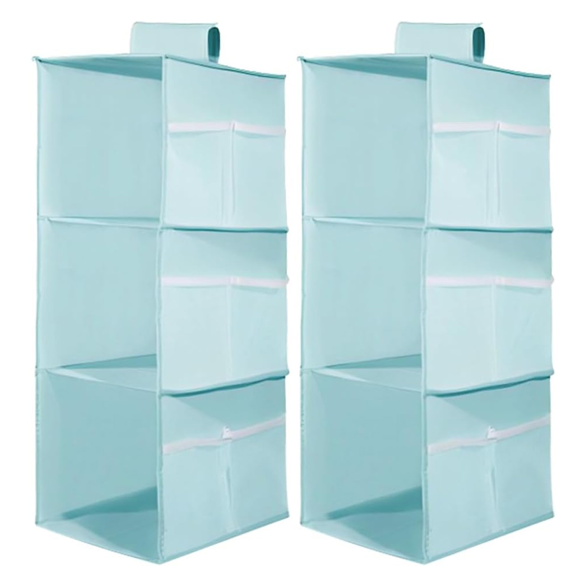 Kleiderschrankregale – 3 Fächer + Seitentaschen – Vliesstoff – Blau – Faltbar