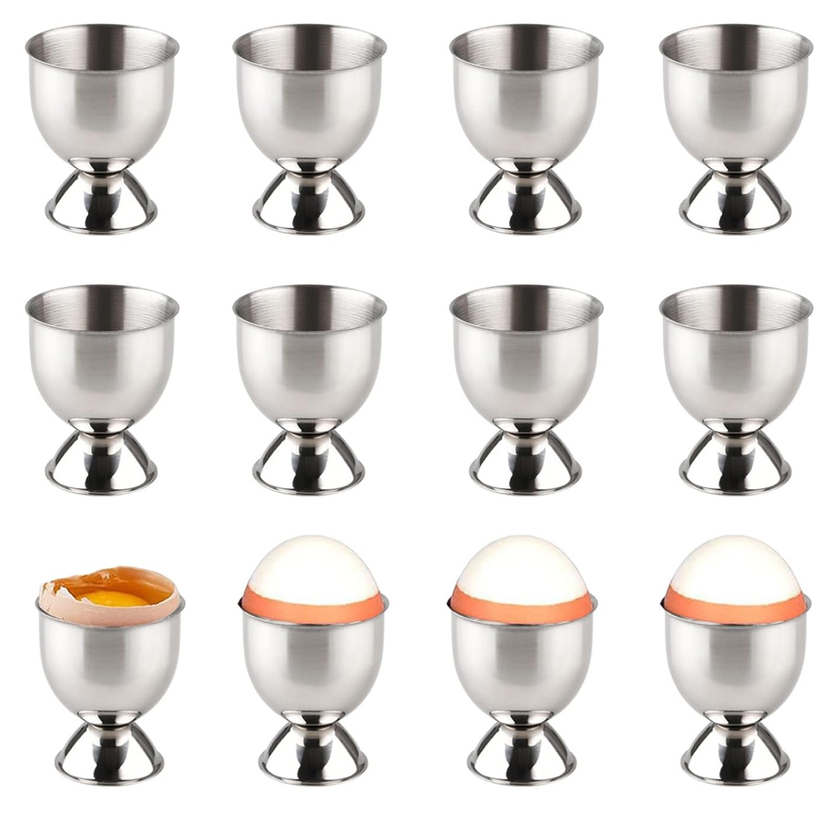 Eierbecher Aus Edelstahl Mit Ständer, Stapelbar, 12er-set, Silberfarben - Eierbecher Aus Edelstahl Mit Ständer, Stapelbar, 12er-set, Silberfarben