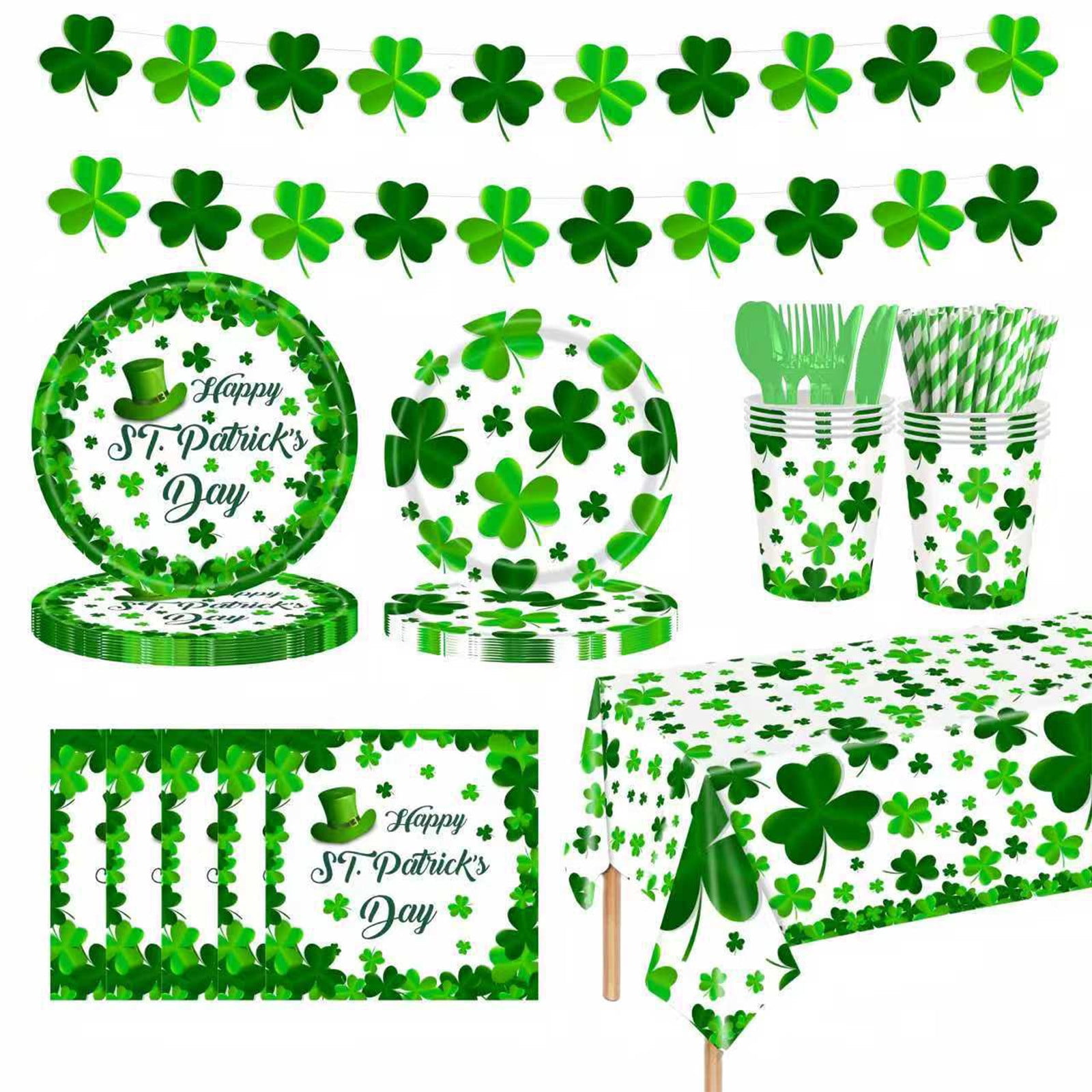 Einweggeschirr-set Zum St. Patrick's Day Mit Grünen Kleeblättern – 20-teilig (teller, Becher Und Servietten) Für Partys Usw.