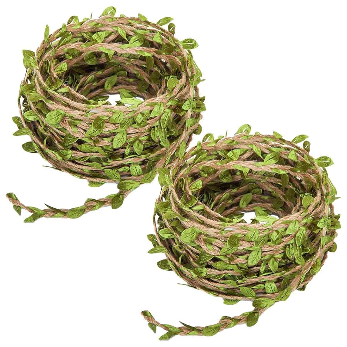 Juteseilrollen Mit Blattdekor, Künstliches Grünes Blattdekorband, Dekoratives Jute-rattan-laub,