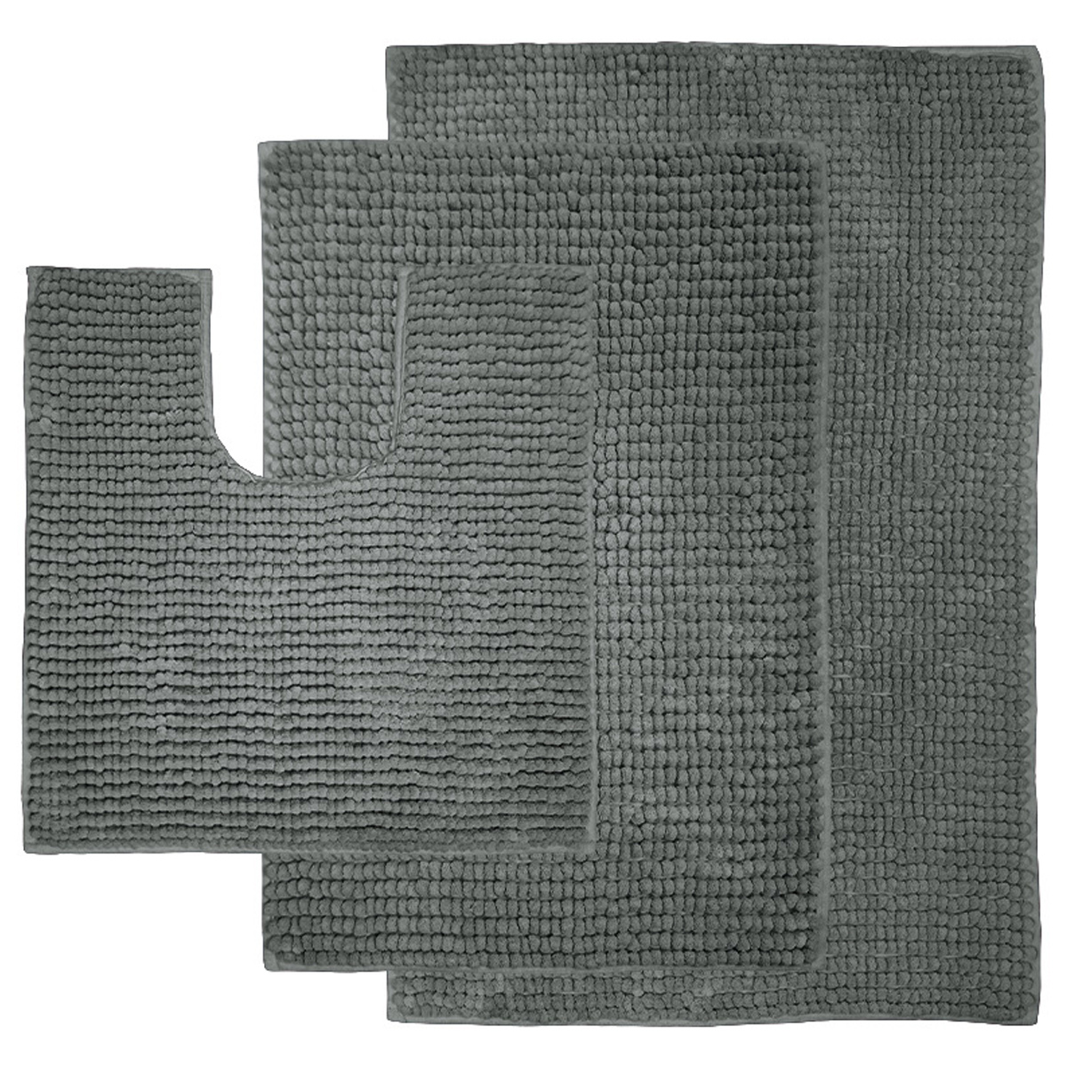 Set Mit 3 Chenille-badematten, Rutschfest, Waschbar, Komfortabel Und Weich, Für Dusche, Badewanne Und Wc, Hellgrau