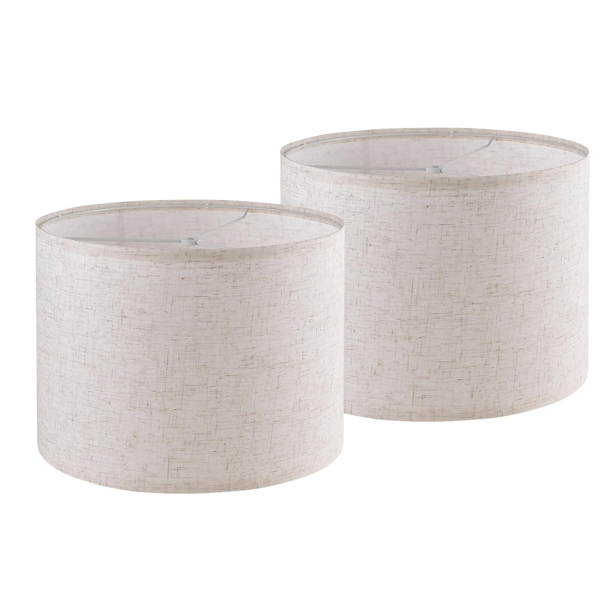 Set Aus 2 Zylindrischen Lampenschirmen (29 X 32 X 24,5 Cm) Mit Spinnenbefestigung, Aus Natürlichem Leinen, Abnehmbar Für Tisch-/stehlampen.