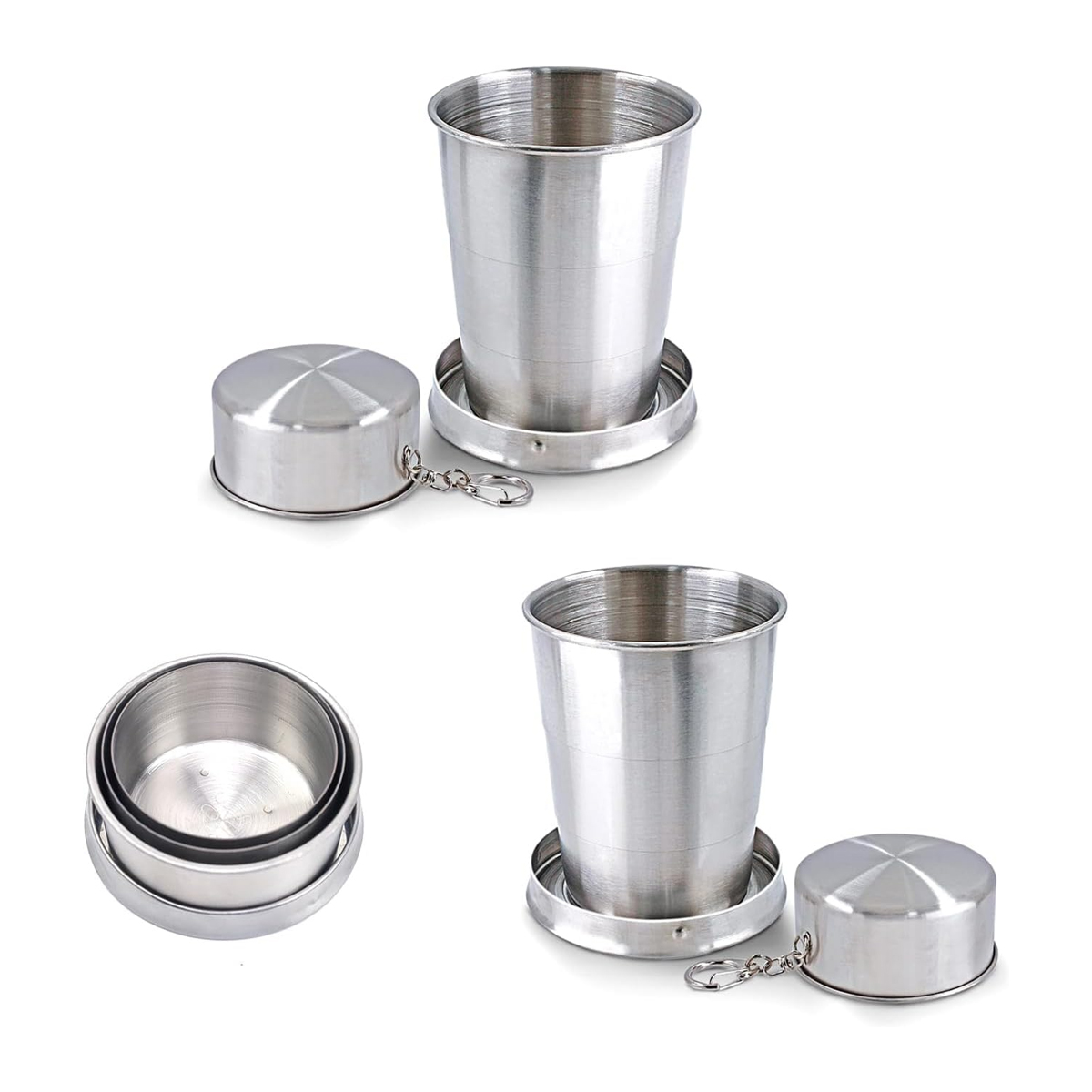 Faltbarer Edelstahlbecher, 150 Ml, Mit Schlüsselring, Ideal Für Camping, Bergsteigen Und Reisen.