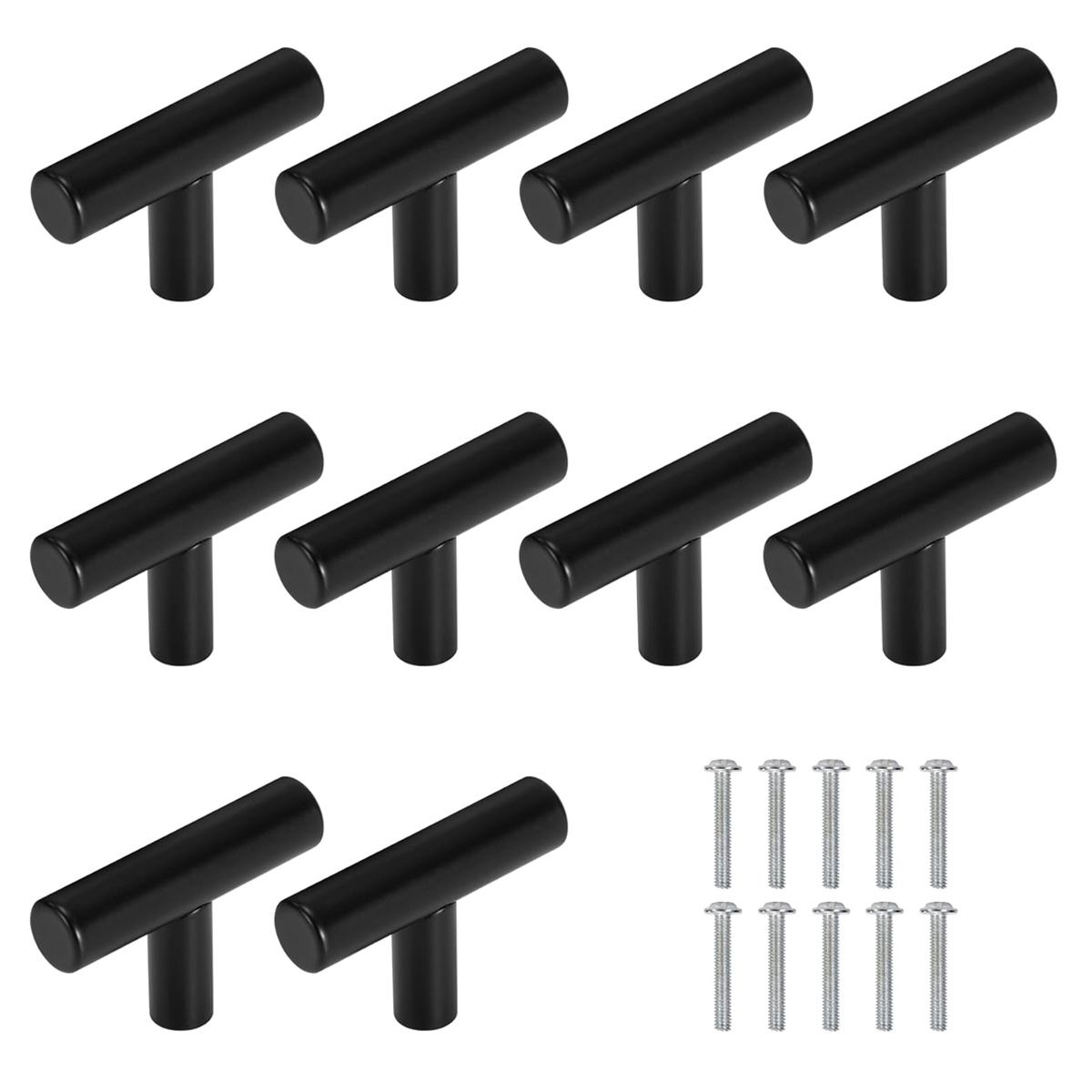 10 Schwarze, Einteilige Schubladengriffe Aus Edelstahl Mit Schrauben Für Schreibtische, Nachttische Und Möbel.