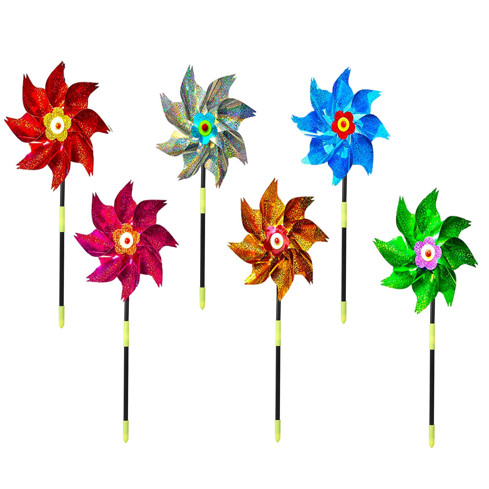 Set Mit 6 Reflektierenden Windmühlen Aus Robustem Kunststoff (24 X 50 Cm) Zur Vogelabwehr Und Gartendekoration. Mouvem