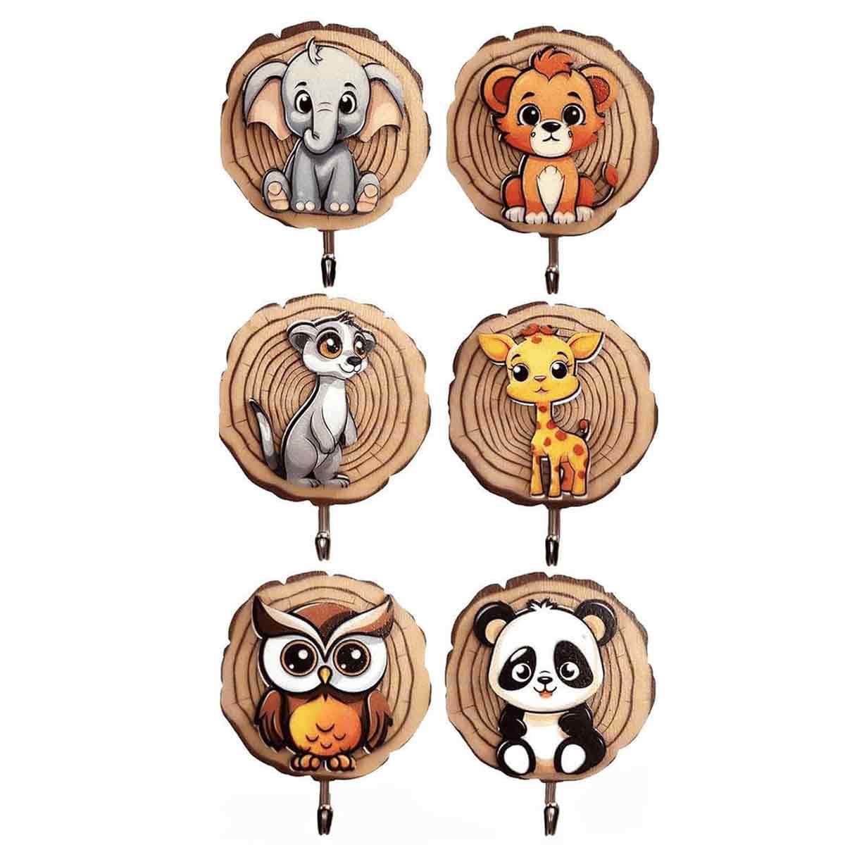 Selbstklebende Holzhaken In Tierformen – Kinderzimmerdeko – Set - Selbstklebende Holzhaken In Tierformen – Kinderzimmerdeko – Set