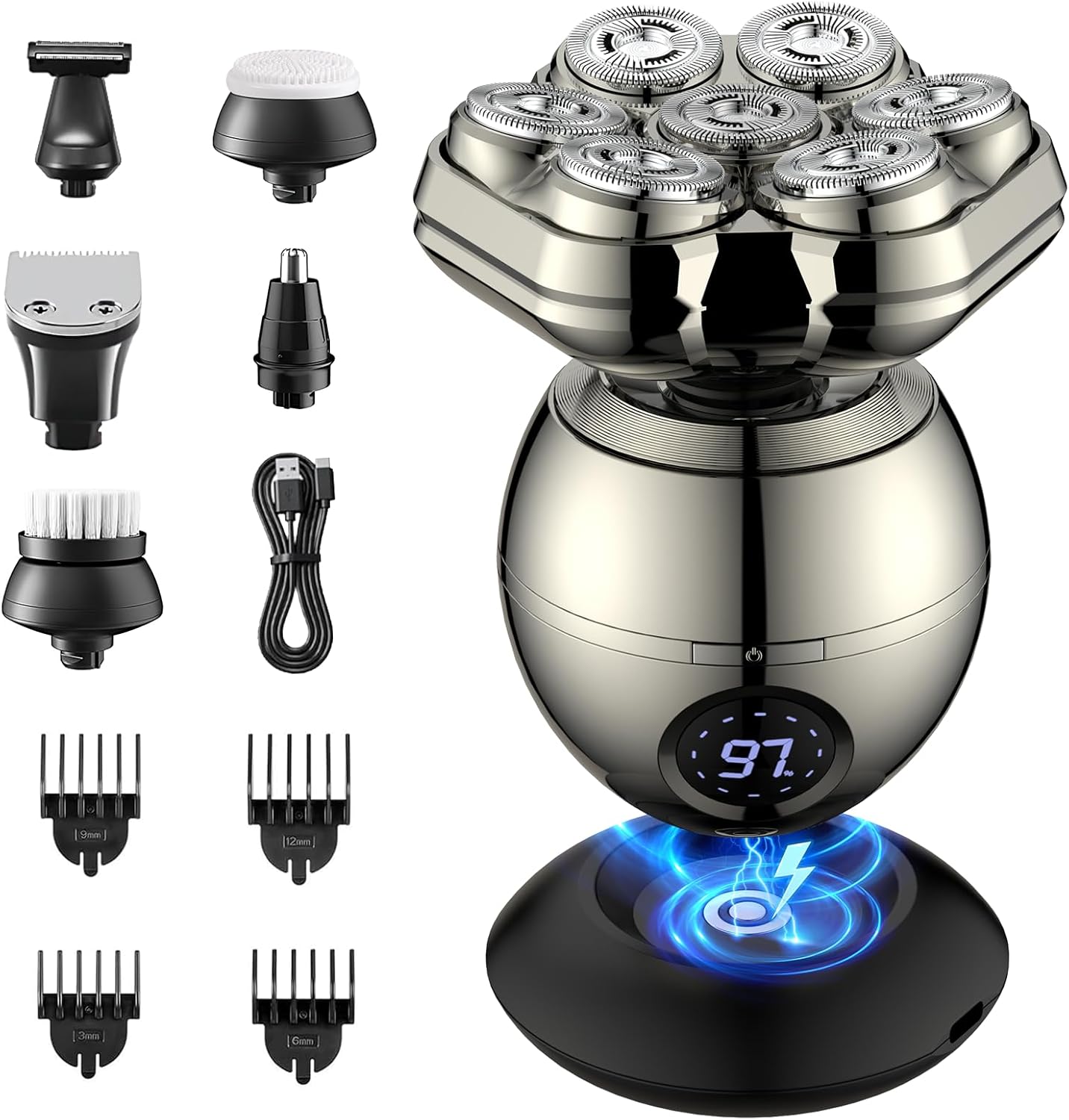 Elektrischer Herrenrasierer, 7d-magnetscherkopf, 10.000 U/min Motor, Ipx7 Wasserdicht, Nass- Und Trockenrasur, 6-teiliges Zubehörset