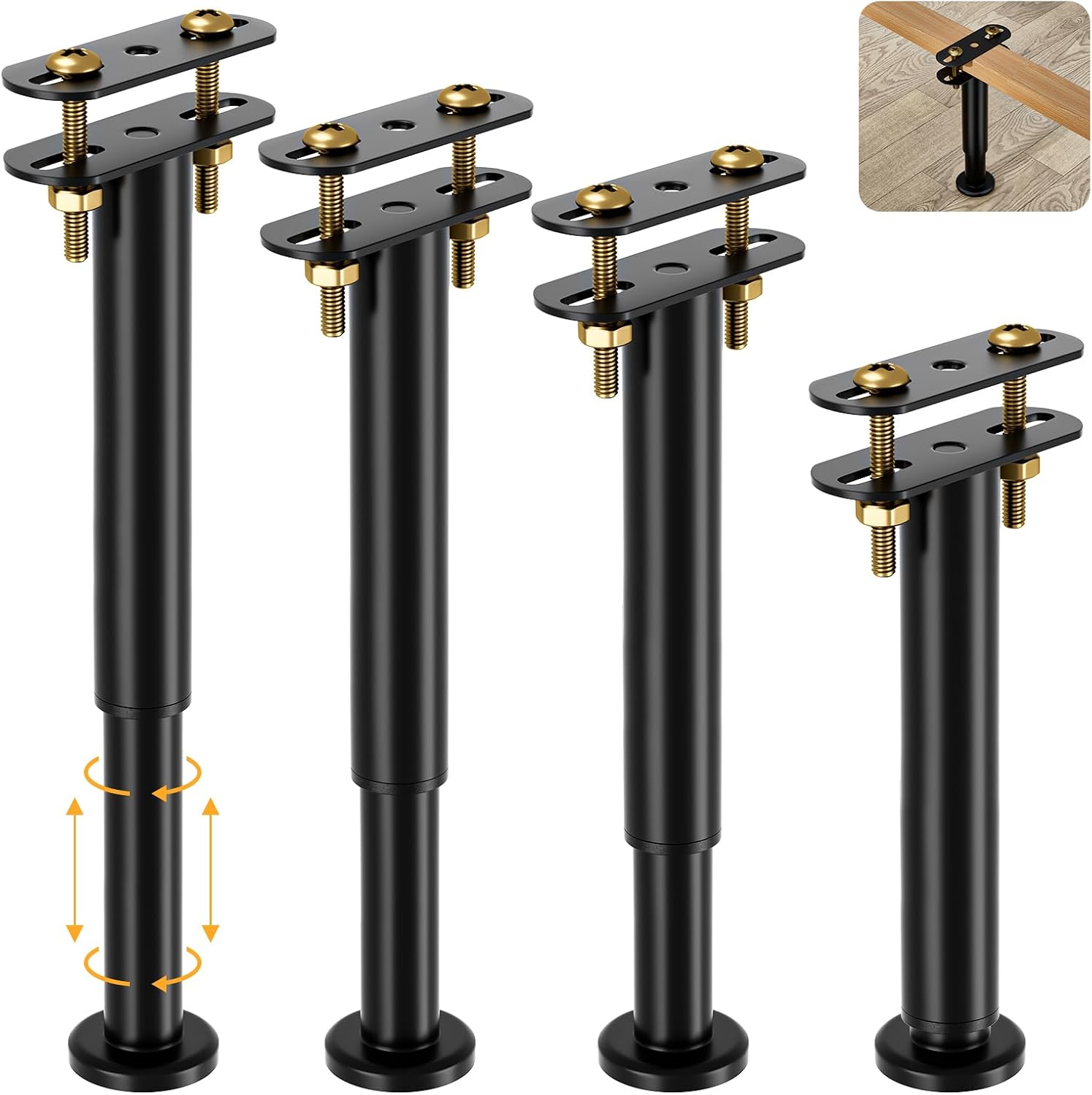 Set Mit 4 Verstellbaren Bettstützen (25–43 Cm), Aus Walzstahl, Für Rahmen Und Lattenroste, Bohrfreie Montage