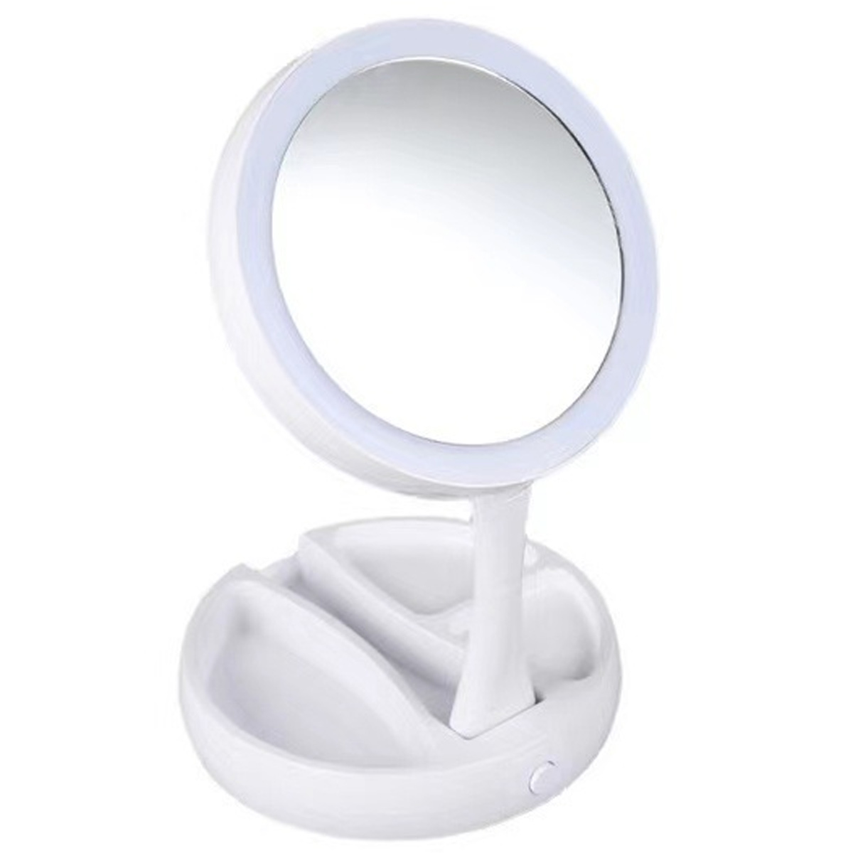 Tragbarer, Faltbarer, Doppelseitiger Kosmetikspiegel Mit Led-beleuchtung Und 1-facher/10-facher Vergrößerung, Tischaufstellung, Batterie- Oder Usb-ladefunktion, 27°-drehung