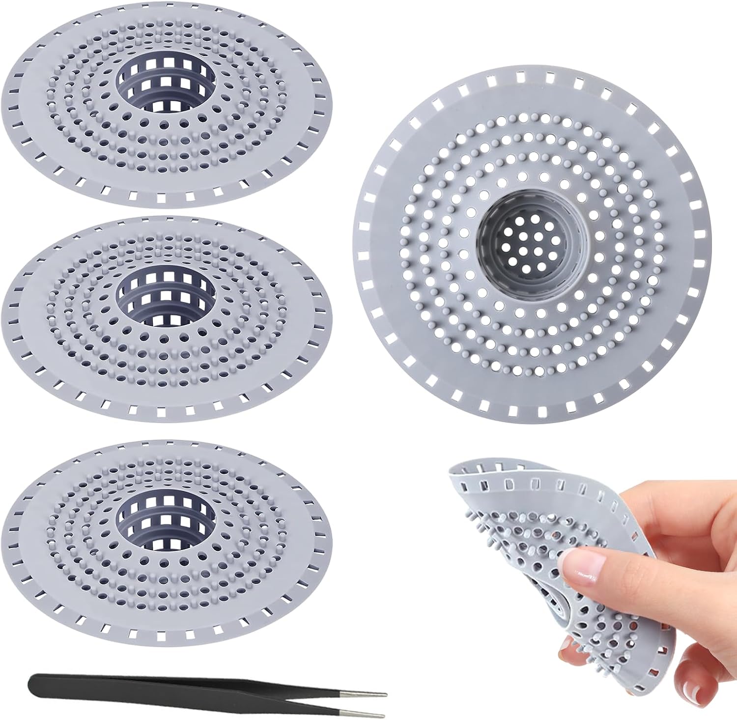 Set Mit 4 Feinmaschigen Silikon-ablaufrosten Für Dusche, Badewanne, Waschbecken, Küche Und Badezimmer.
