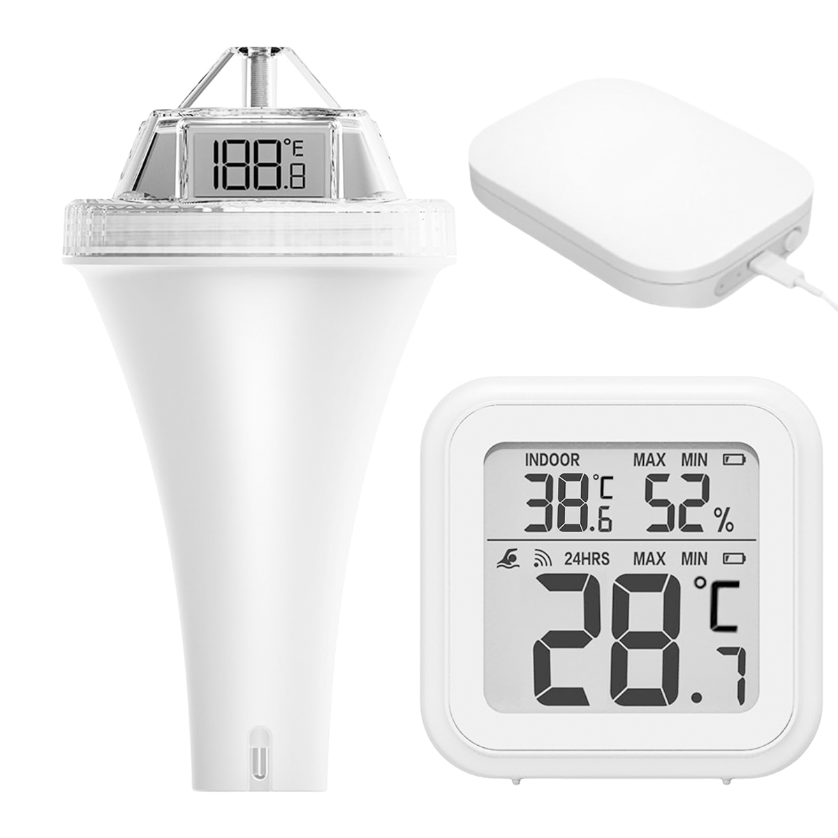 Schwimmendes Wlan-poolthermometer – Intelligentes Wasserthermometer Mit App, Außensensor, Lcd-display, Ip67, Für Schwimmbäder, Wasserdicht