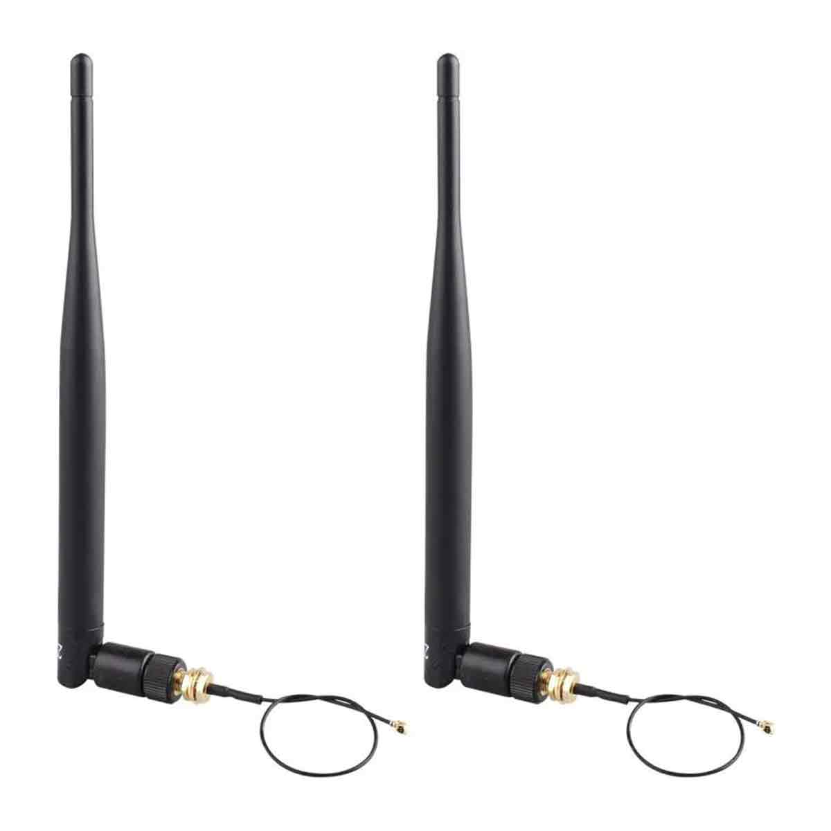 Set Mit 2 Omnidirektionalen 5-dbi-hochleistungs-wlan-router-antennen Für 2,4 Ghz/5,8 Ghz Mit Rp-sma-buchse Und 15 Cm Kabel