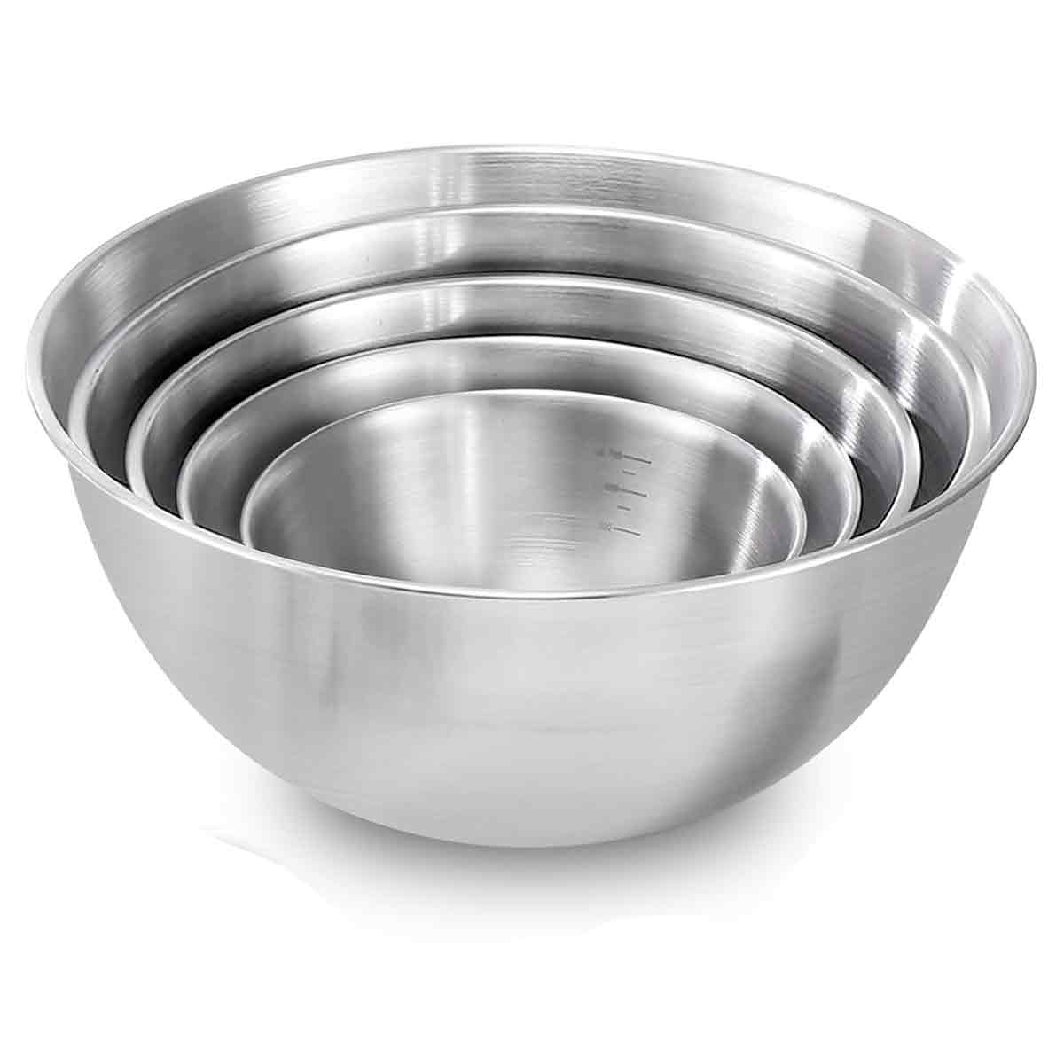 Set Mit 5 Edelstahl-rührschüsseln – Edelstahl-salatschüsseln – Rührschüssel – Küchenschüssel – Servierschüssel – 1 L, 1,5 L, 2 L, 2,5 L