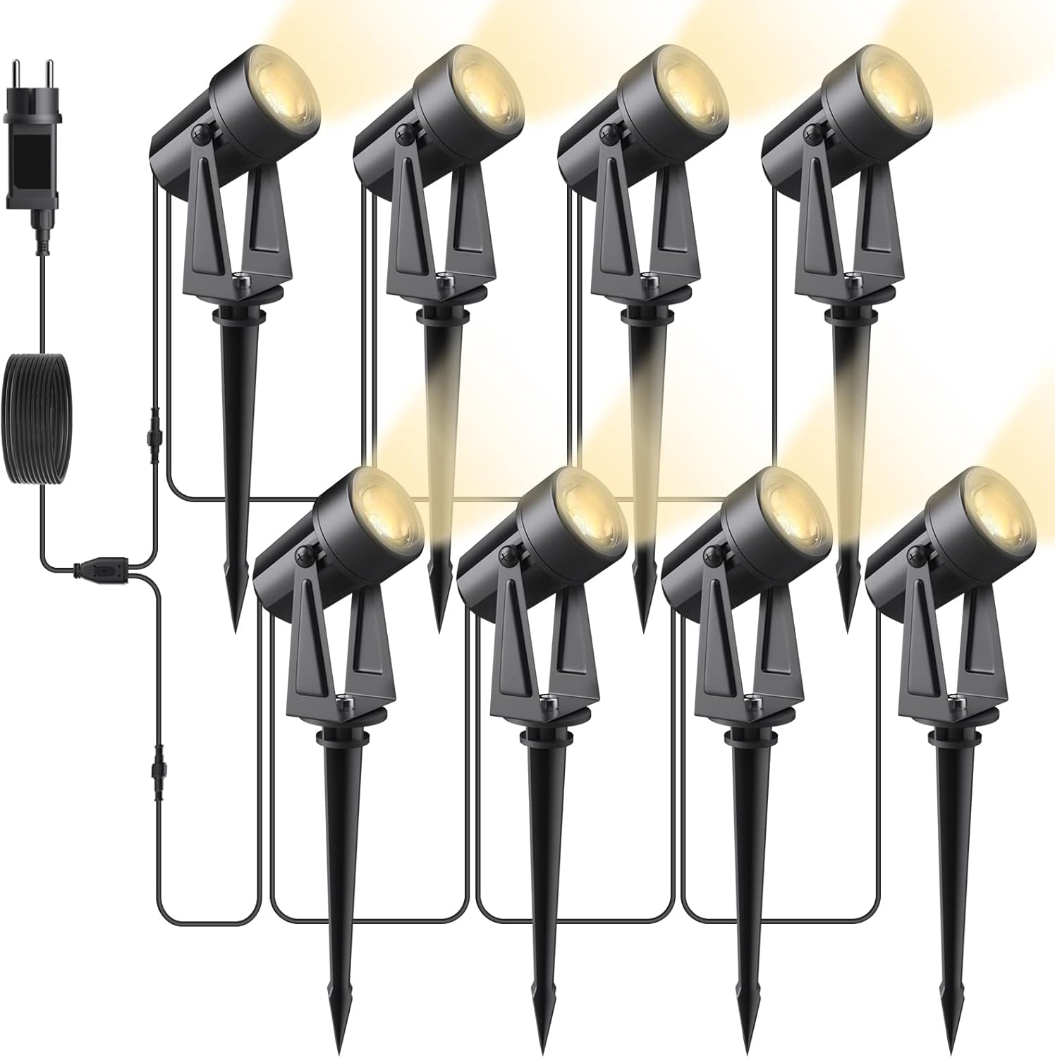 8x2w Led-gartenstrahler-set, 28 M/92 Ft, 2400 Lm Cob, Ip65 Wasserdicht, 27 V Led-erdspießleuchte, Warmweißes Licht.