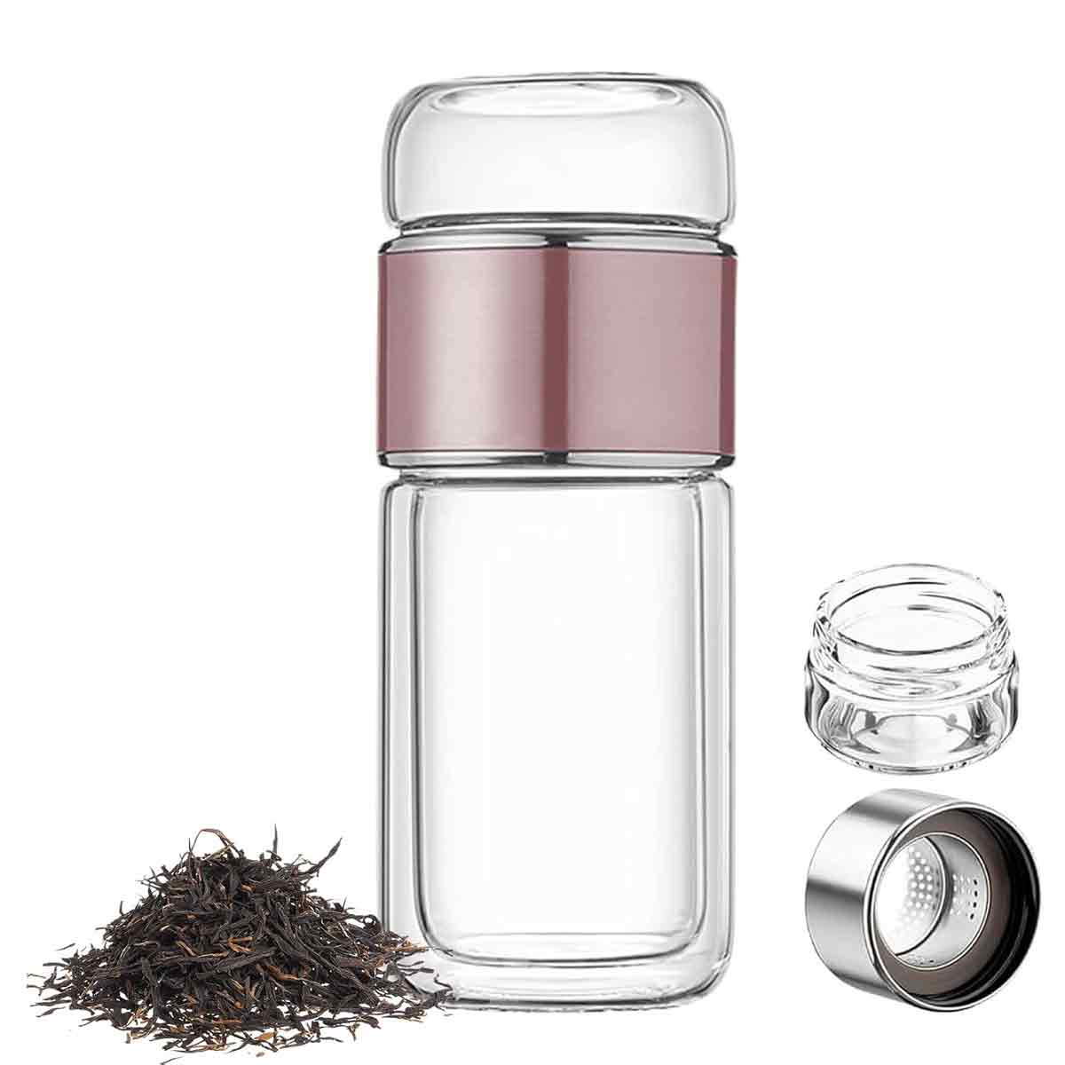 500-ml-glas-teekanne/wasserflasche, Doppelwandige Isolierung, Teesieb, Transparente Reiseflasche.
