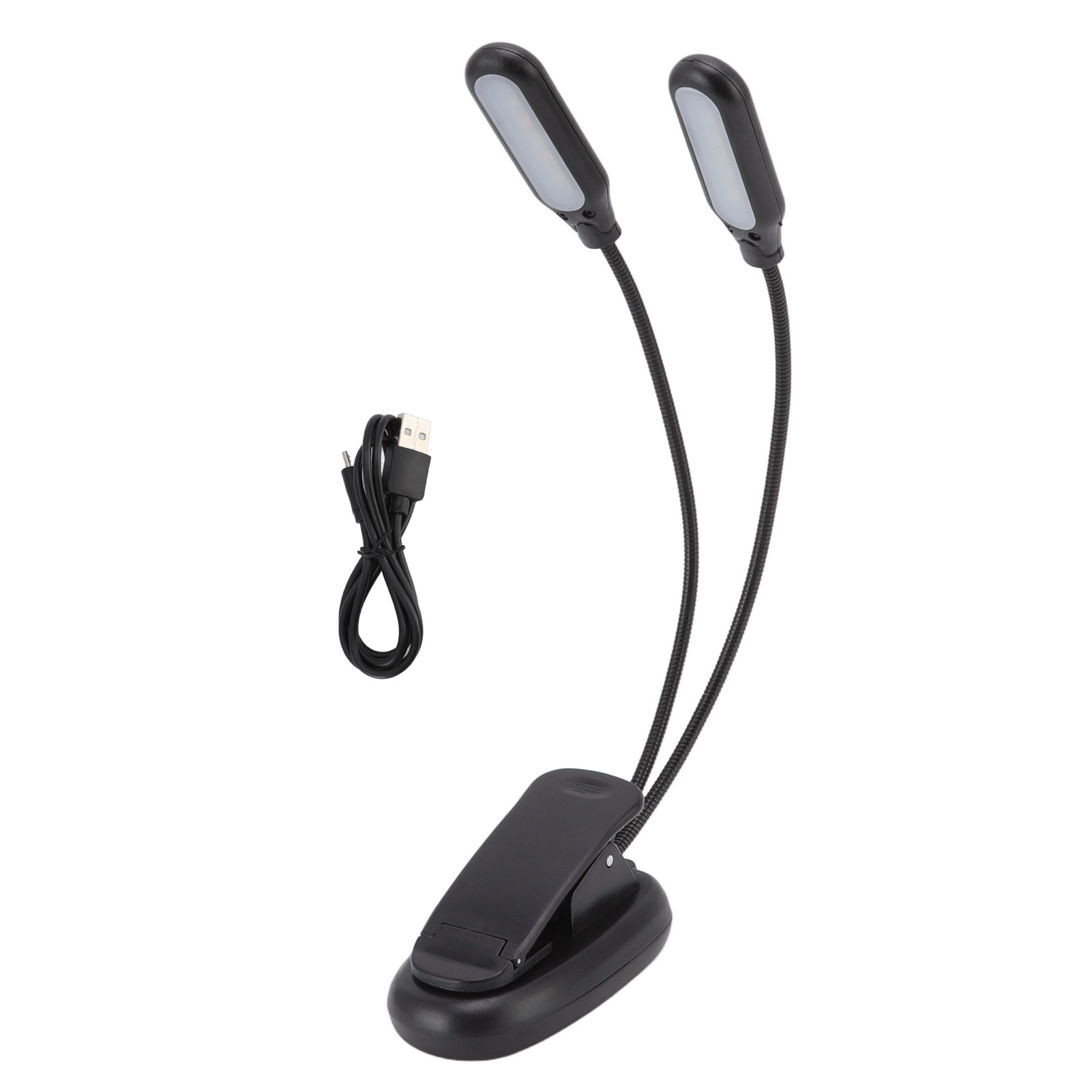 Led-schreibtischlampe Mit Zwei Leuchtenköpfen, Usb-aufladbar, Zum Anklemmen, Ideal Zum Lesen Von Klaviernoten Oder Im Studentenwohnheim (schwarz)