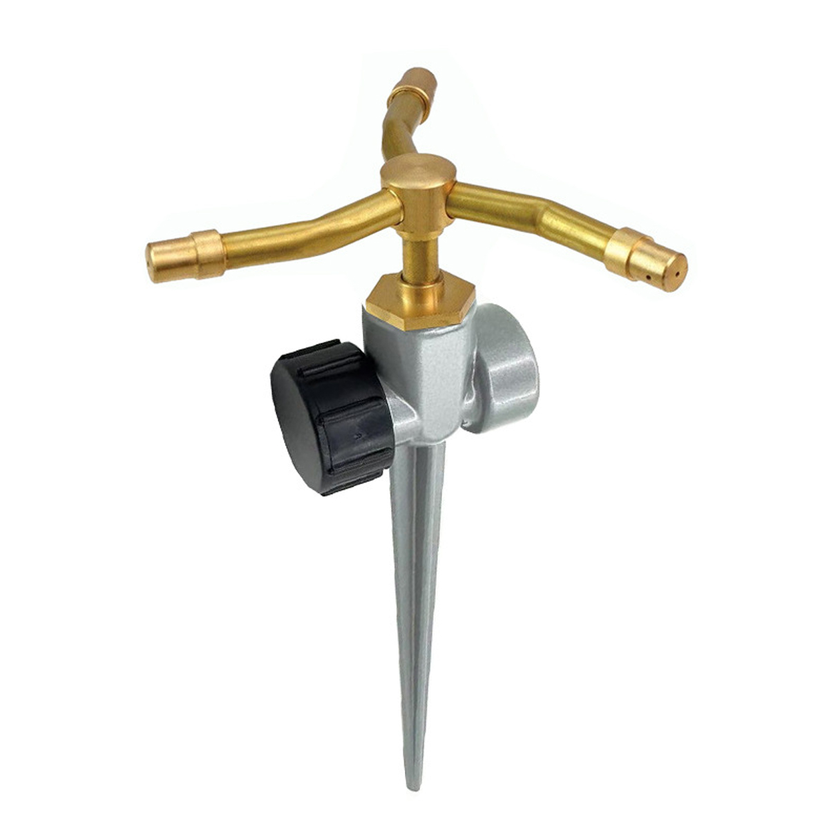 Dreiarmiger Gartensprenger Mit Erdspieß, Reichweite Bis Zu 12 M, Einstellbarer Wasserdurchfluss, 3/4"-anschluss, Silber/gold